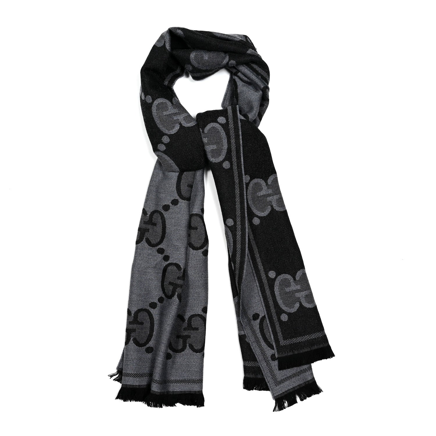 Gucci Wool GG Monogram Doubly G Scarf Anthracite Black 1 of 3
