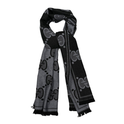 Gucci Wool GG Monogram Doubly G Scarf Anthracite Black 1 of 3