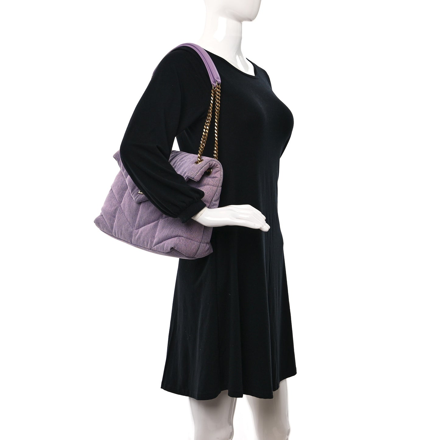 Denim Quilted Medium Loulou Puffer Monogram Chain Satchel Bleached Lilac