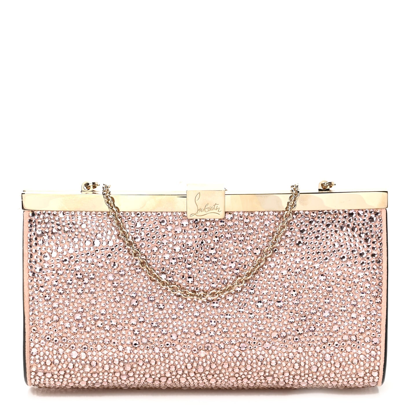 Suede Crystal Strass Small Palmette Clutch Pink Vintage Rose