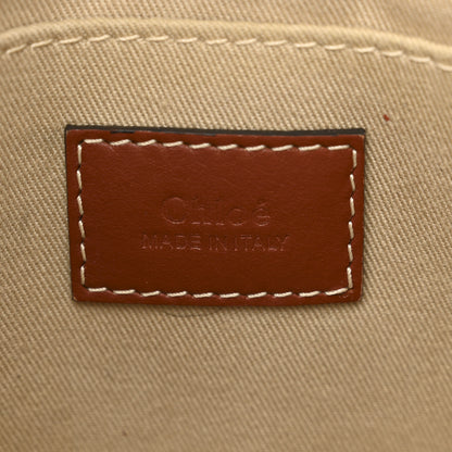 Chloe Cotton Calfskin Small Woody Ribbon Tote With Strap White Brown 6 of 11