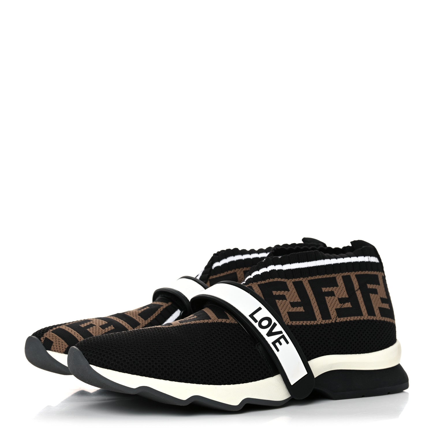 Fendi Stretch Yarn FF Stiff Band Rockoko Sneakers 41 Black White Tobacco 3 of 9