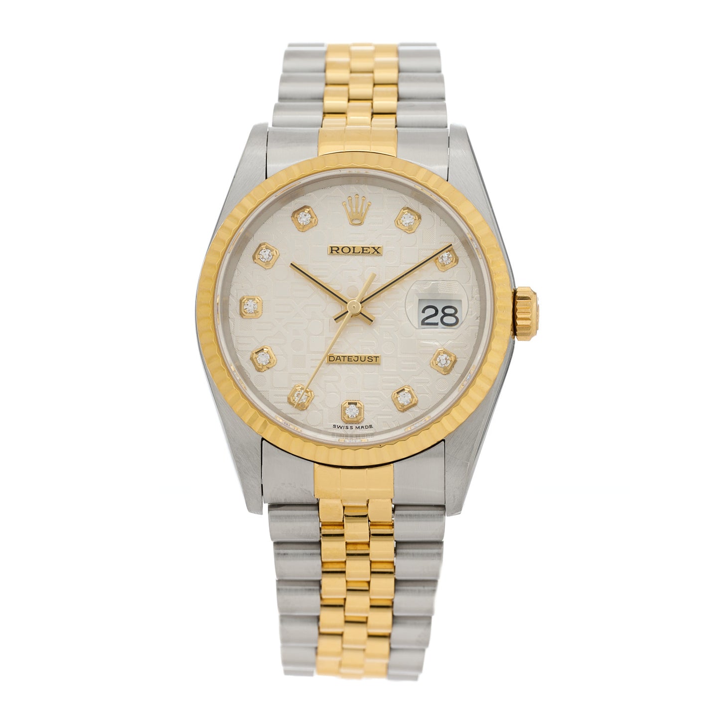 Stainless Steel 18K Yellow Gold Diamond 36mm Oyster Perpetual Datejust Watch White Jubilee 16233