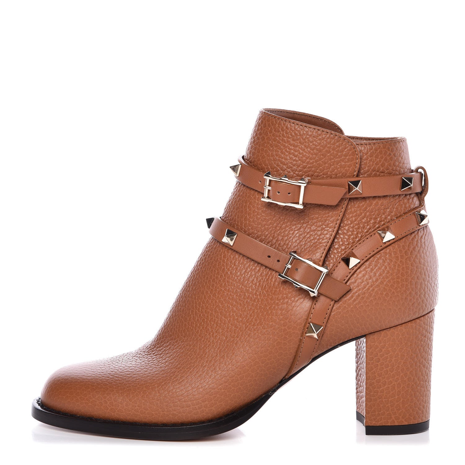 Valentino Garavani Pebbled Calfskin Rockstud Double Buckle 70mm Block Heel Ankle Boots 36.5 Light Cuir 1 of 10