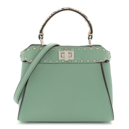 Fendi Cuoio Romano Snakeskin Selleria Mini Peekaboo Iconic Satchel Mint Stone 1 of 11