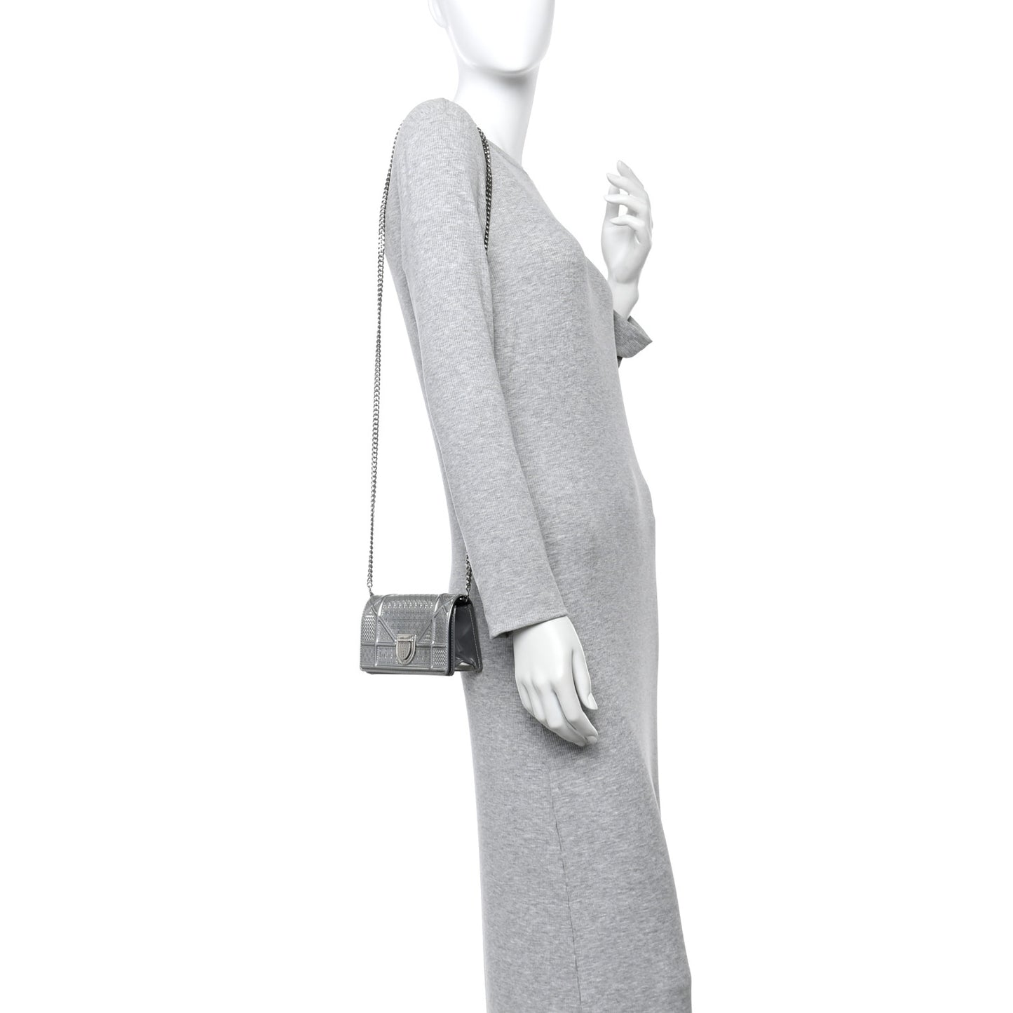 Metallic Patent Micro-Cannage Baby Diorama Flap Bag Silver