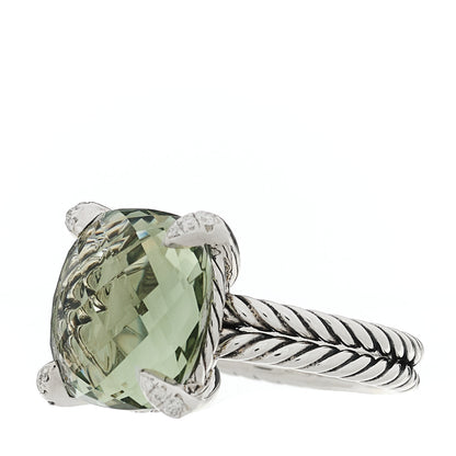 David Yurman Sterling Silver Diamond Prasiolite 14mm Chatelaine Ring 54 7 3 of 5