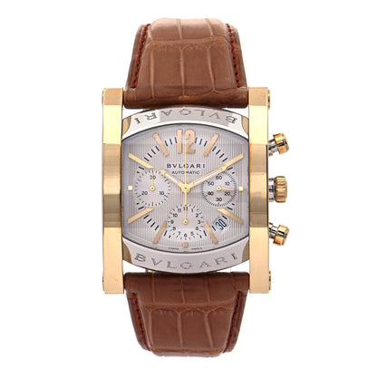 Bulgari Stainless Steel 18K Yellow Gold Alligator 38mm Assioma Chronograph Automatic Watch 1 of 5