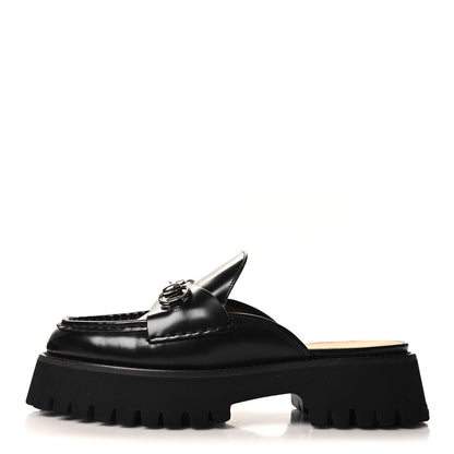 Gucci Magnum Calfskin Womens Horsebit Platform Mules 38 Black 1 of 9