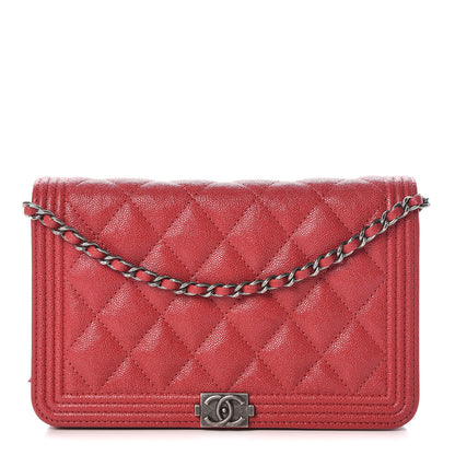 Chanel Caviar Quilted Boy Wallet On Chain WOC Red 1 of 9