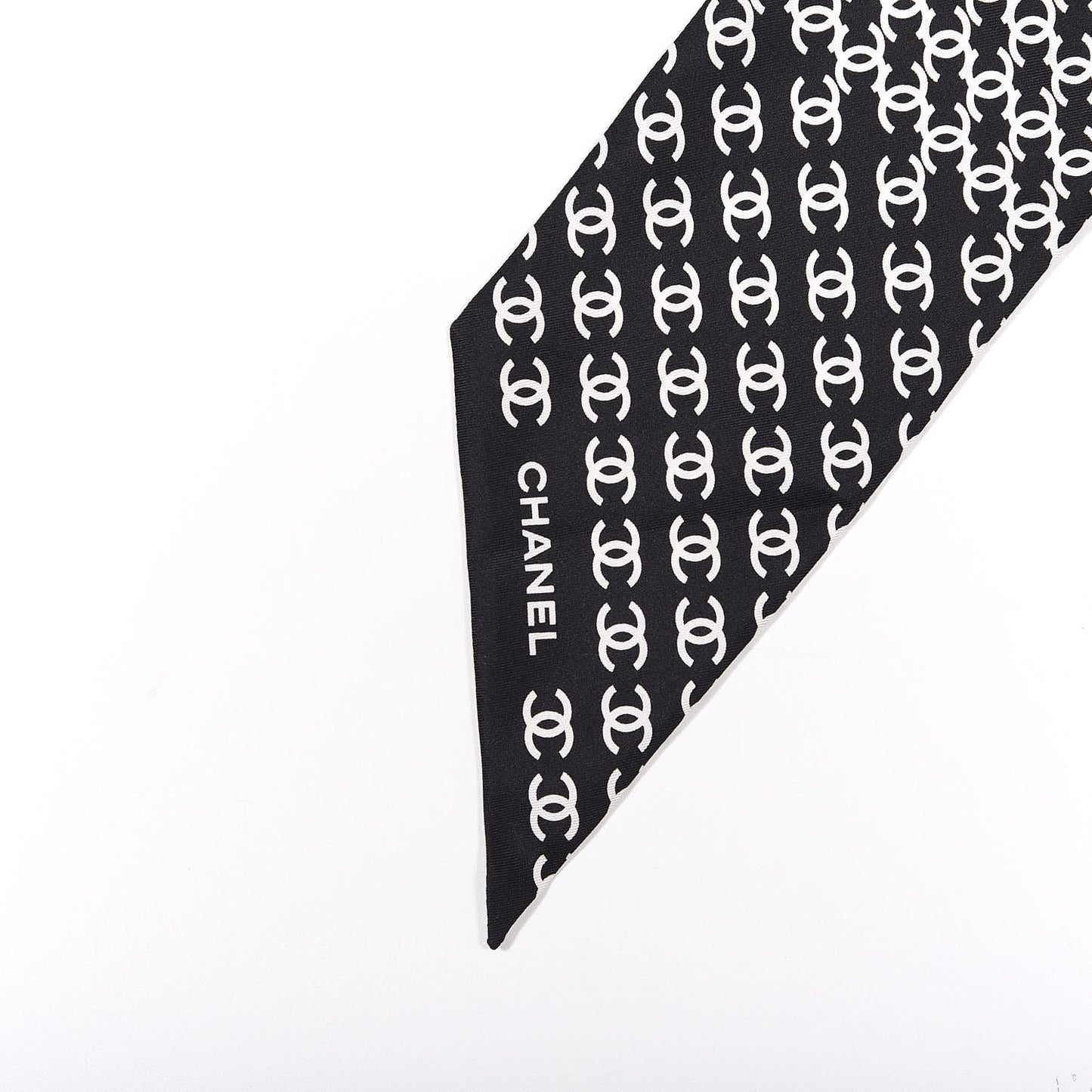 Silk Twill Houndstooth Slim Bandeau Scarf Black Ecru