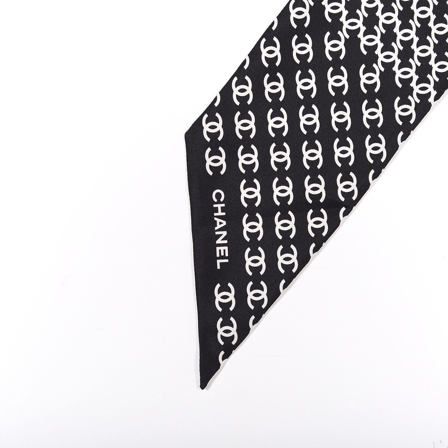 Chanel Silk Twill Houndstooth Slim Bandeau Scarf Black Ecru 2 of 3