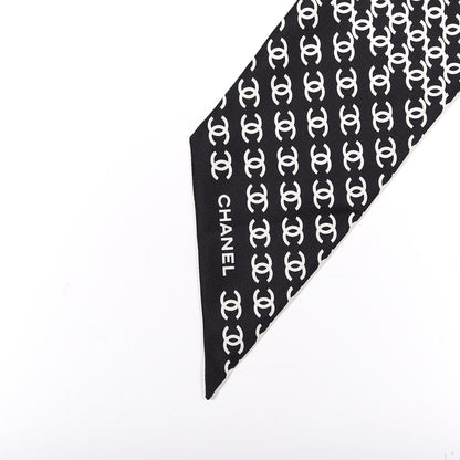Chanel Silk Twill Houndstooth Slim Bandeau Scarf Black Ecru 2 of 3