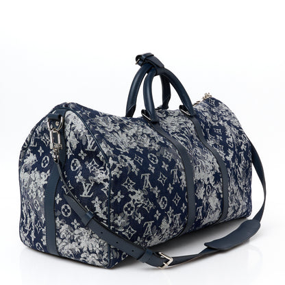 Louis Vuitton Monogram Tapestry Keepall Bandouliere 50 Bleu 2 of 10