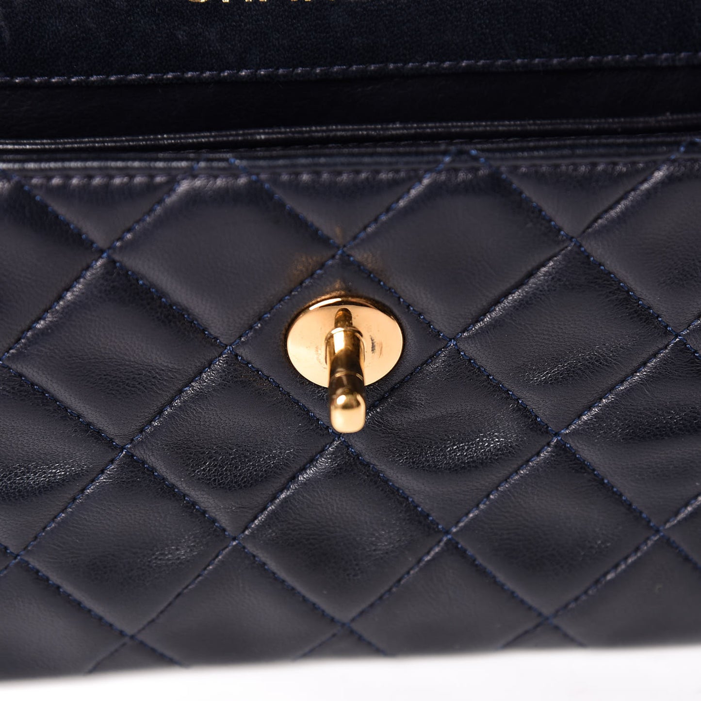 Lambskin Quilted Small Single Flap Navy