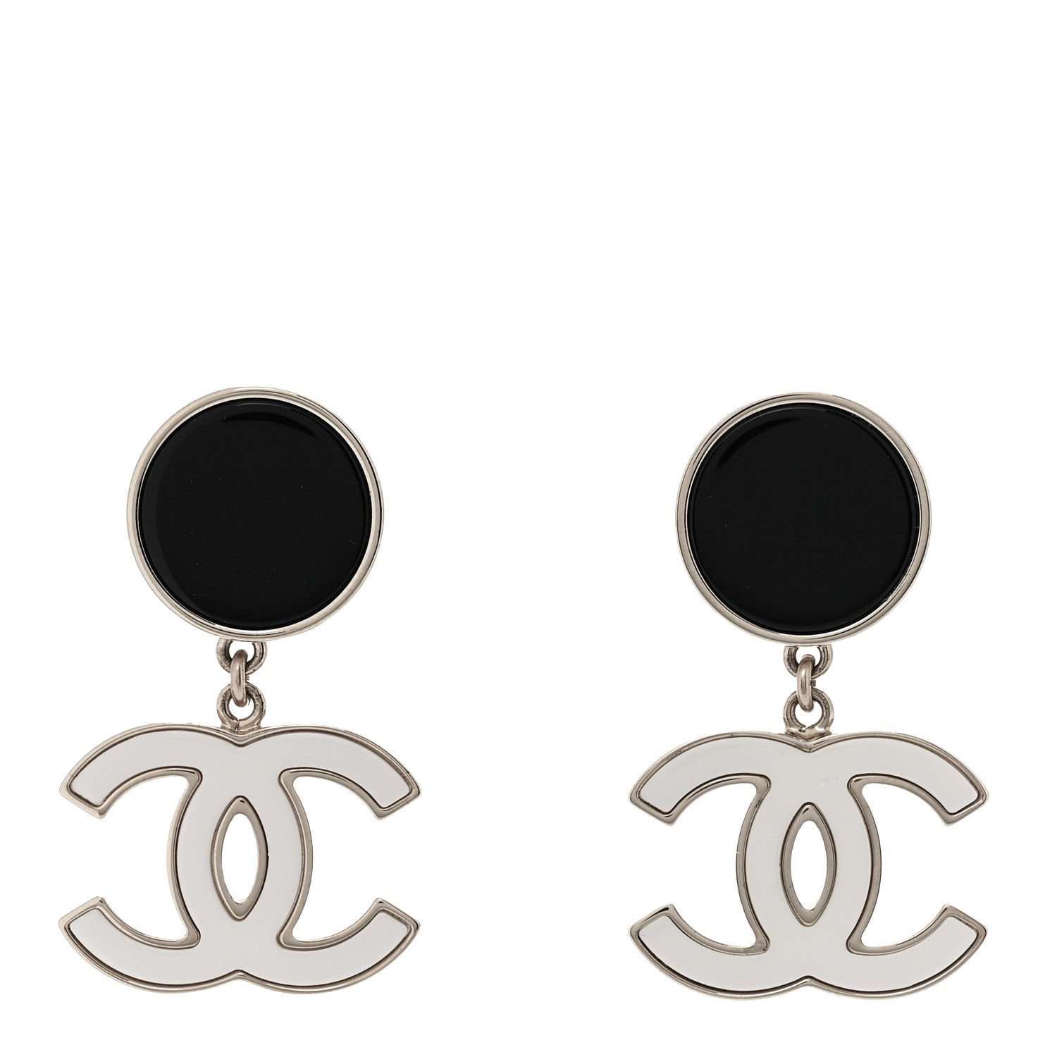 Chanel Enamel CC Drop Earrings Black White 1 of 5