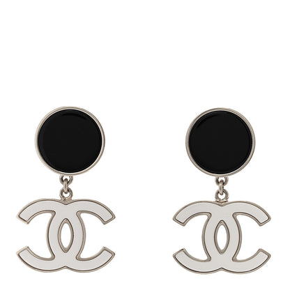 Chanel Enamel CC Drop Earrings Black White 1 of 5