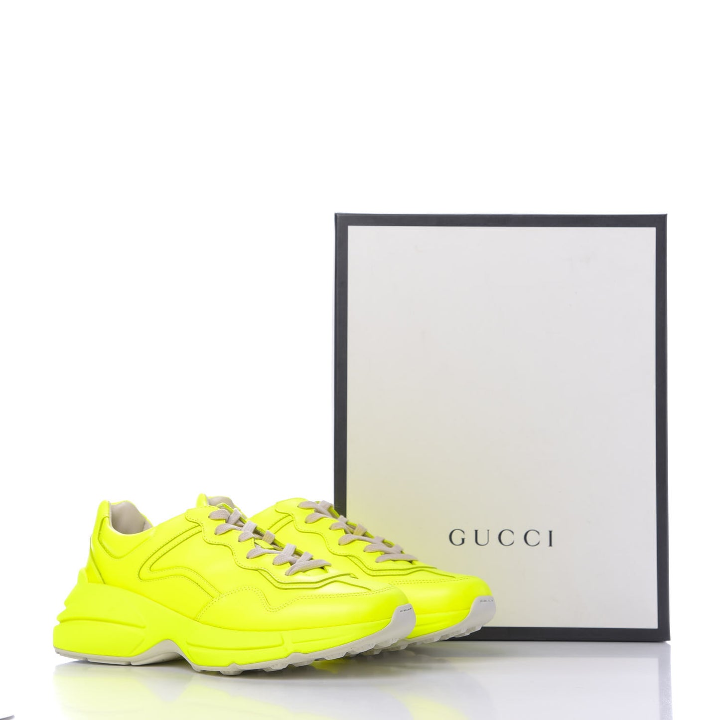Calfskin Mens Rhyton Sneakers 9 Yellow Fluo