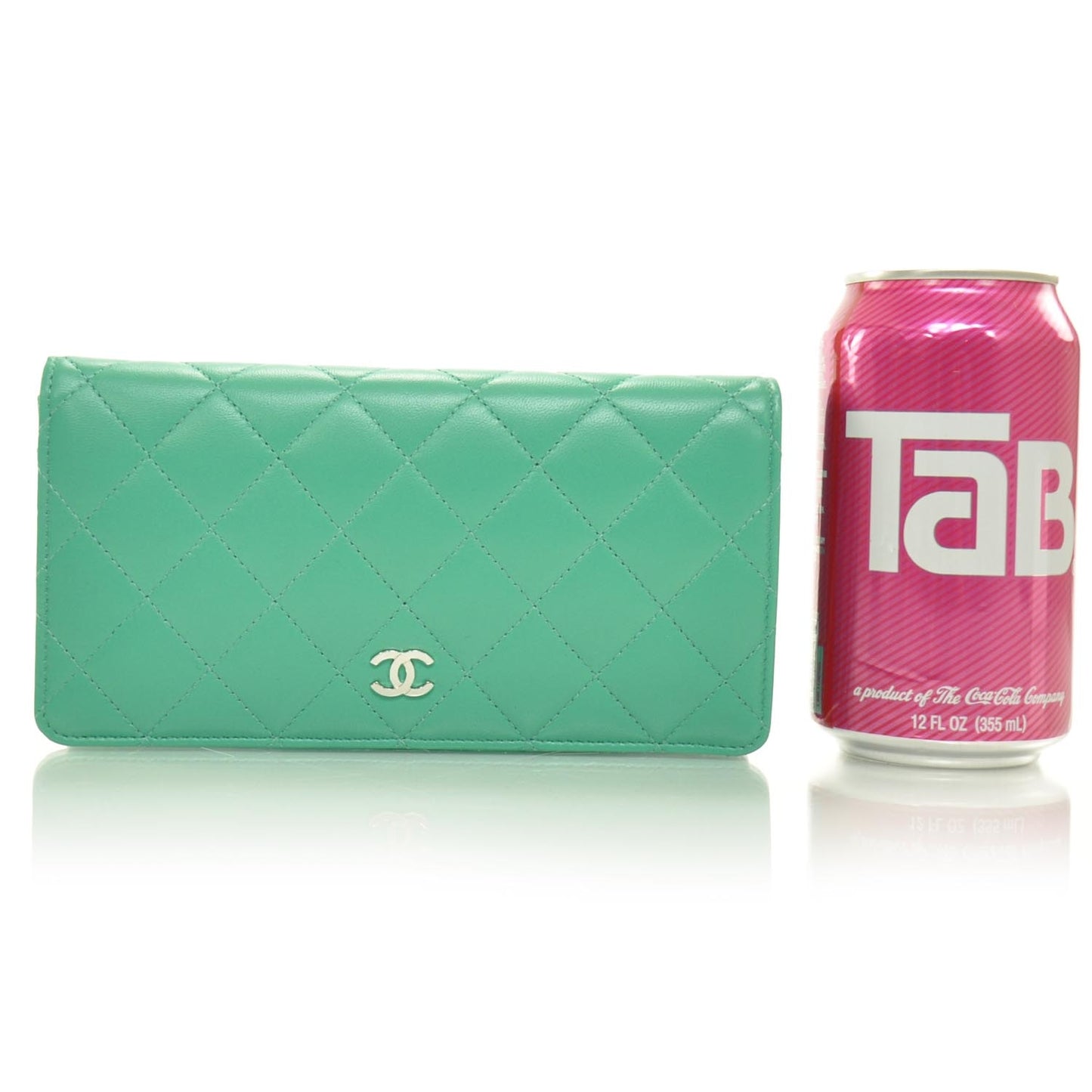 Calfskin Quilted Large Yen Wallet Menthe Green