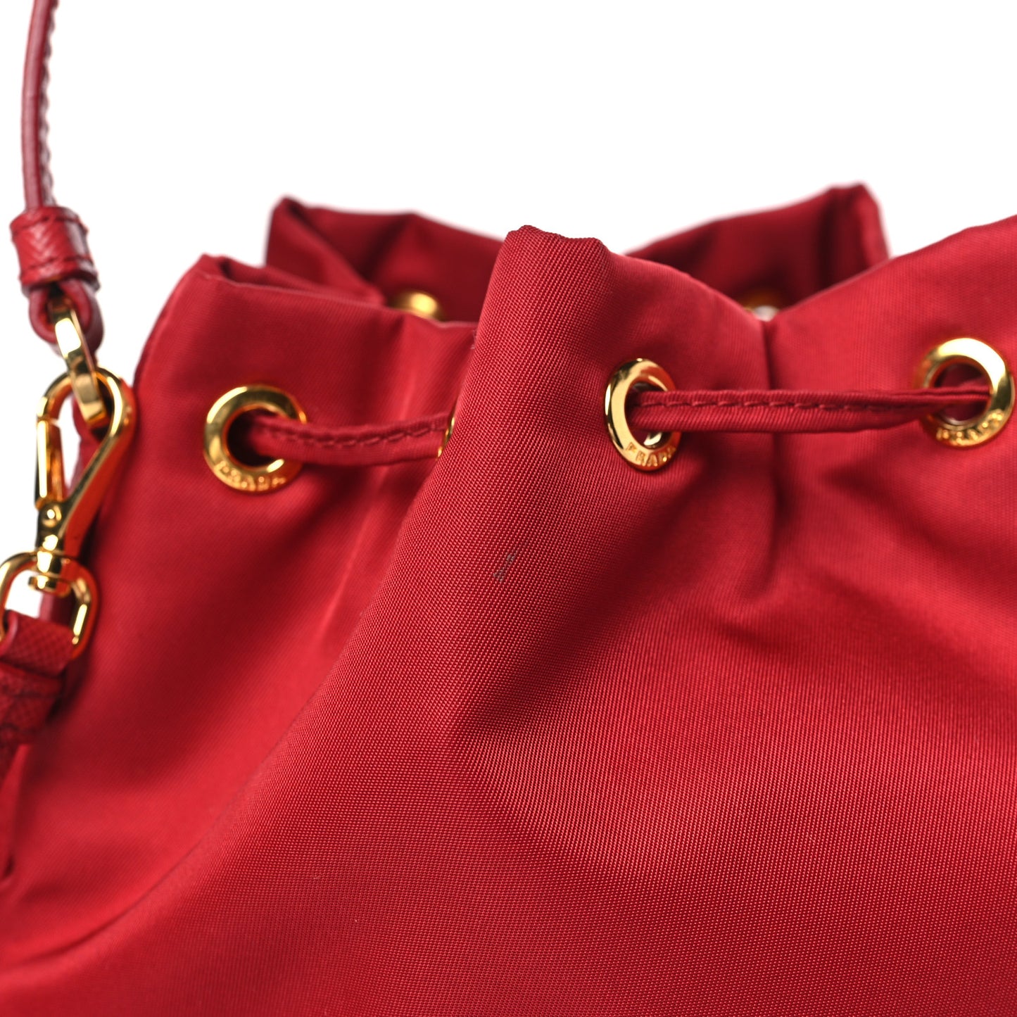 Nylon Vela Saffiano Mini Bucket Crossbody Bag Fuoco