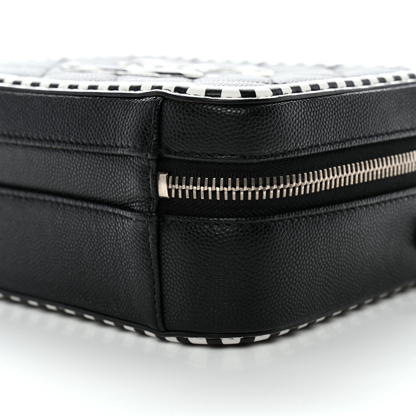 Caviar Quilted Striped Small CC Filigree Vanity Case Black White