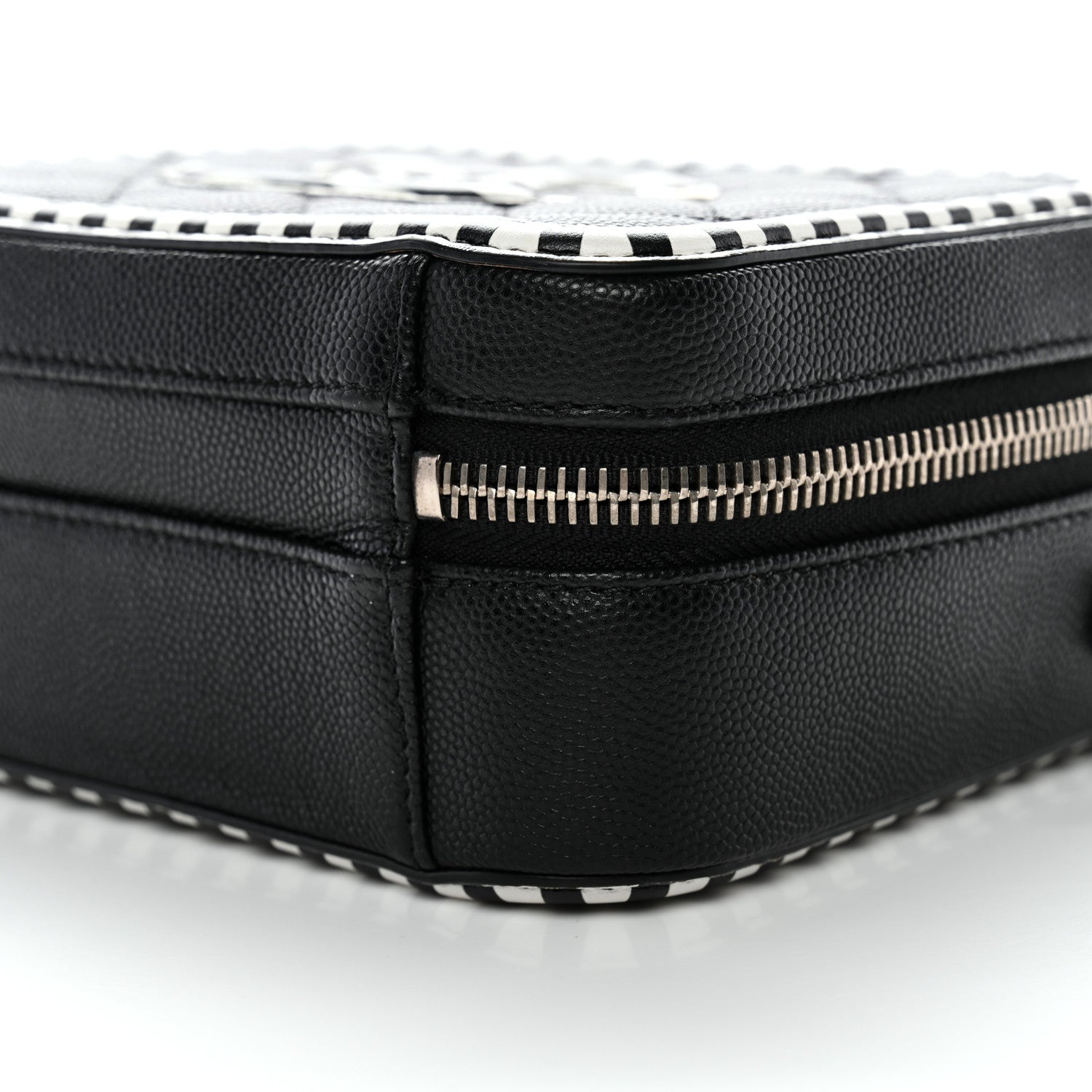 Chanel Caviar Quilted Striped Small CC Filigree Vanity Case Black White 9 of 9