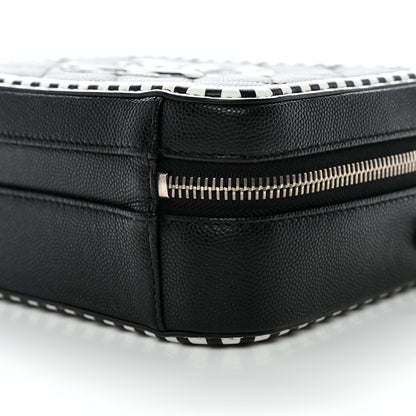 Chanel Caviar Quilted Striped Small CC Filigree Vanity Case Black White 9 of 9
