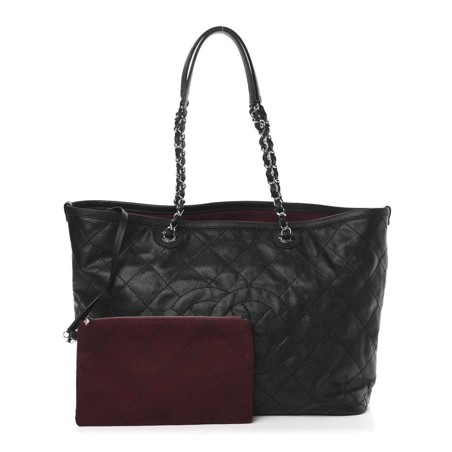 Grained Calfskin Quilted Large Daily Tote Black