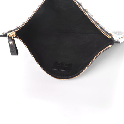Valentino Garavani Pebbled Calfskin Turquoise Large Rockstud Rolling Zip Pouch Black 5 of 7