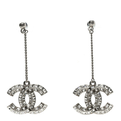 Chanel Baguette Crystal CC Drop Earrings Silver 1 of 3
