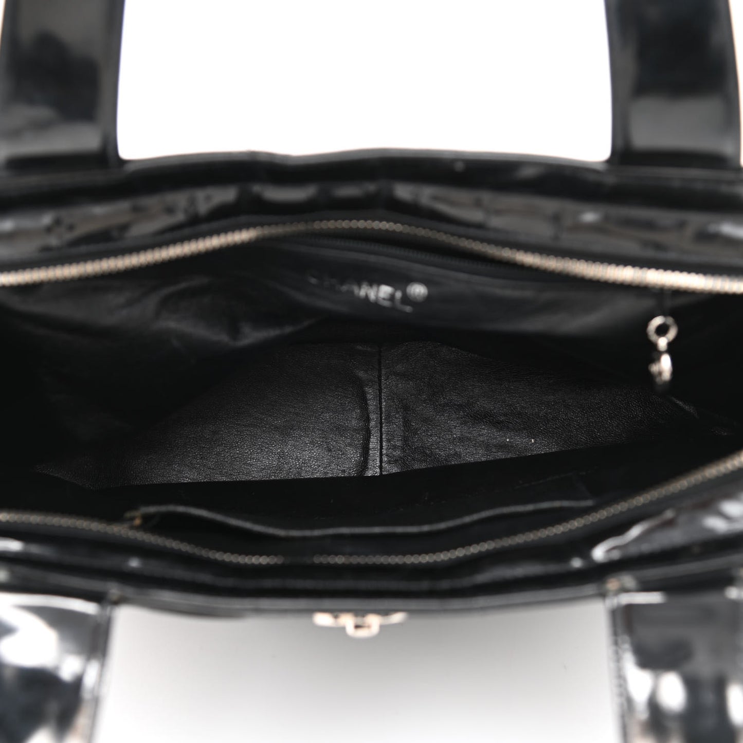 Patent Quilted Shoulder Bag Black