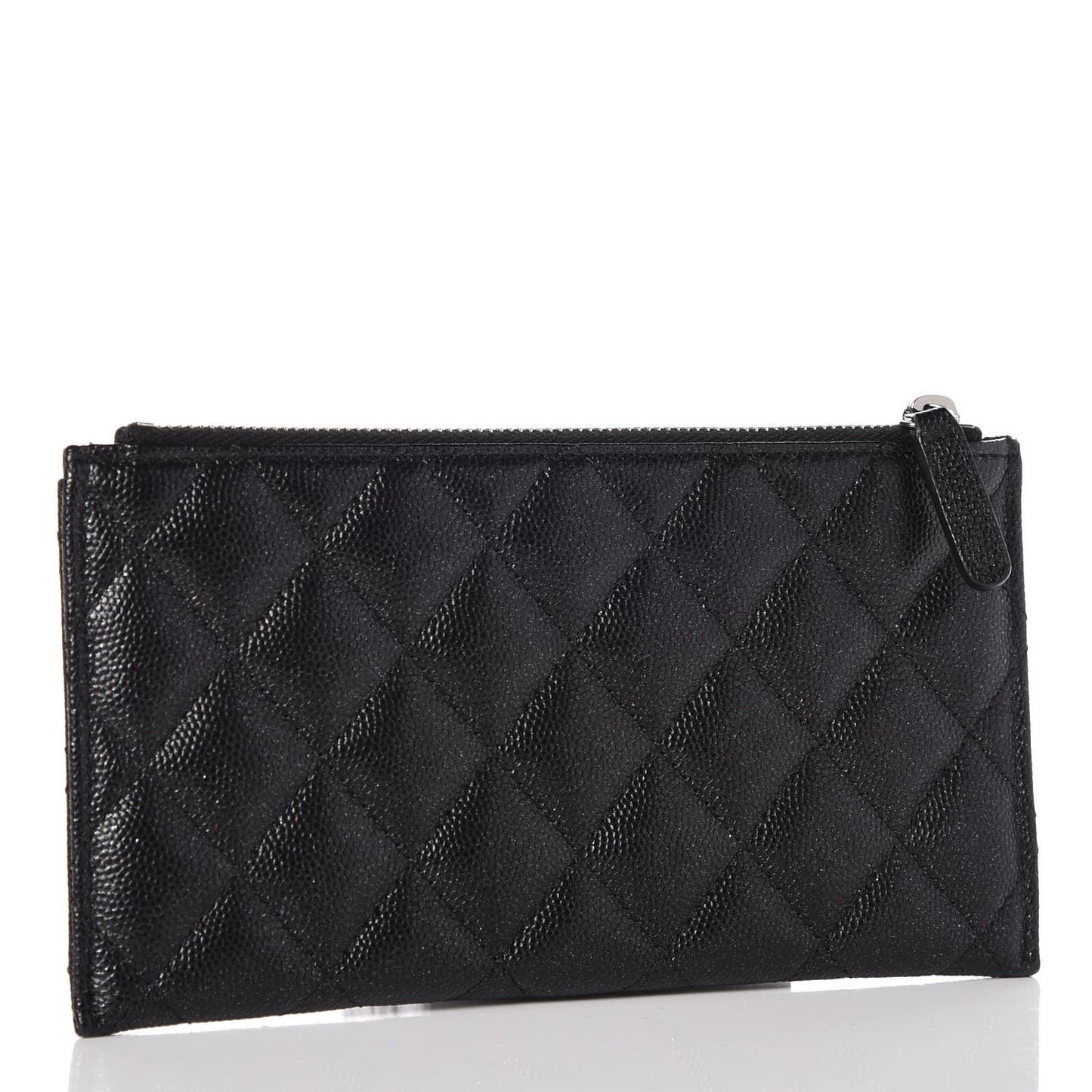 Iridescent Caviar Quilted Classic Zip Pouch Black