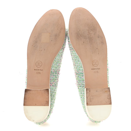 Chanel Cotton Tweed Patent Calfskin Cap Toe Ballerina Flats 40.5  Green Pink Turquoise White 6 of 11