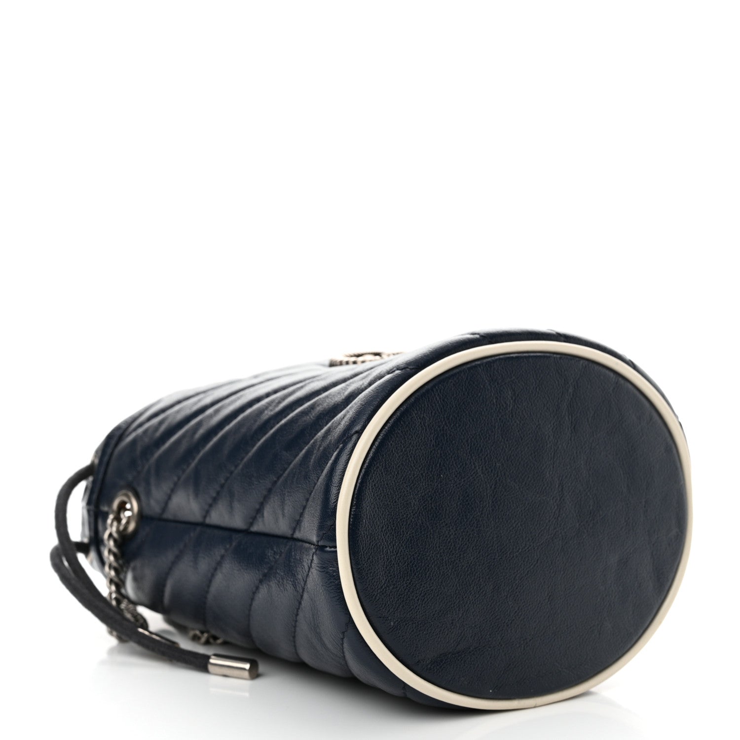 Gucci Vintage Effect Calfskin Matelasse Diagonal Mini Torchon GG Marmont 2.0 Bucket Bag Blue Agata Mystic White 4 of 11