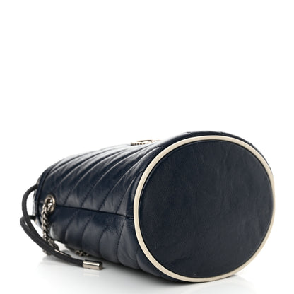 Gucci Vintage Effect Calfskin Matelasse Diagonal Mini Torchon GG Marmont 2.0 Bucket Bag Blue Agata Mystic White 4 of 11