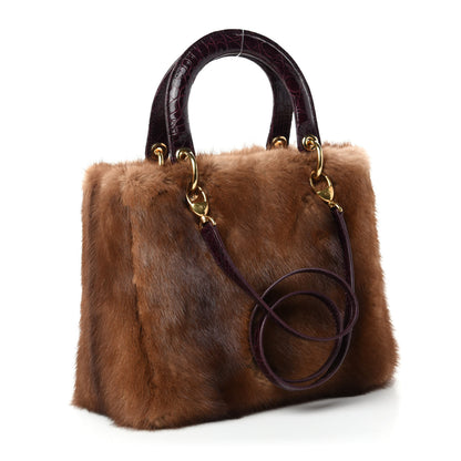 Christian Dior Mink Fur Crocodile Lady Dior Brown 3 of 12