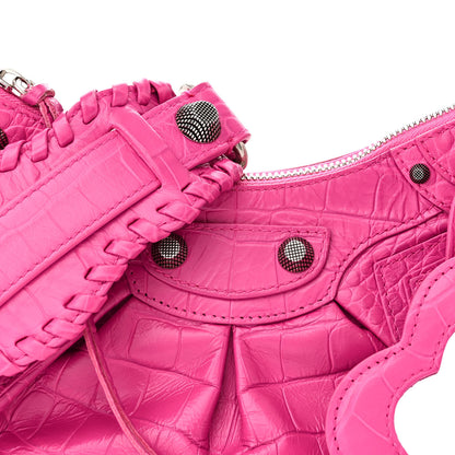 Balenciaga Extra Supple Calfskin Crocodile Embossed XS Le Cagole Shoulder Bag Lipstick Pink 9 of 11