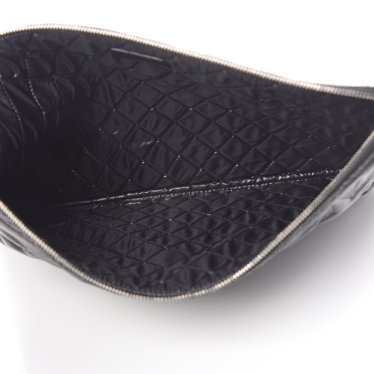 Metallic Lambskin Star Embossed Large Cosmetic Pouch Black