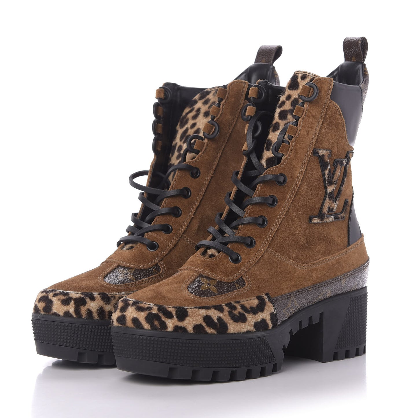 Suede Calfskin Monogram Laureate Platform Desert Boots 36.5 Cognac