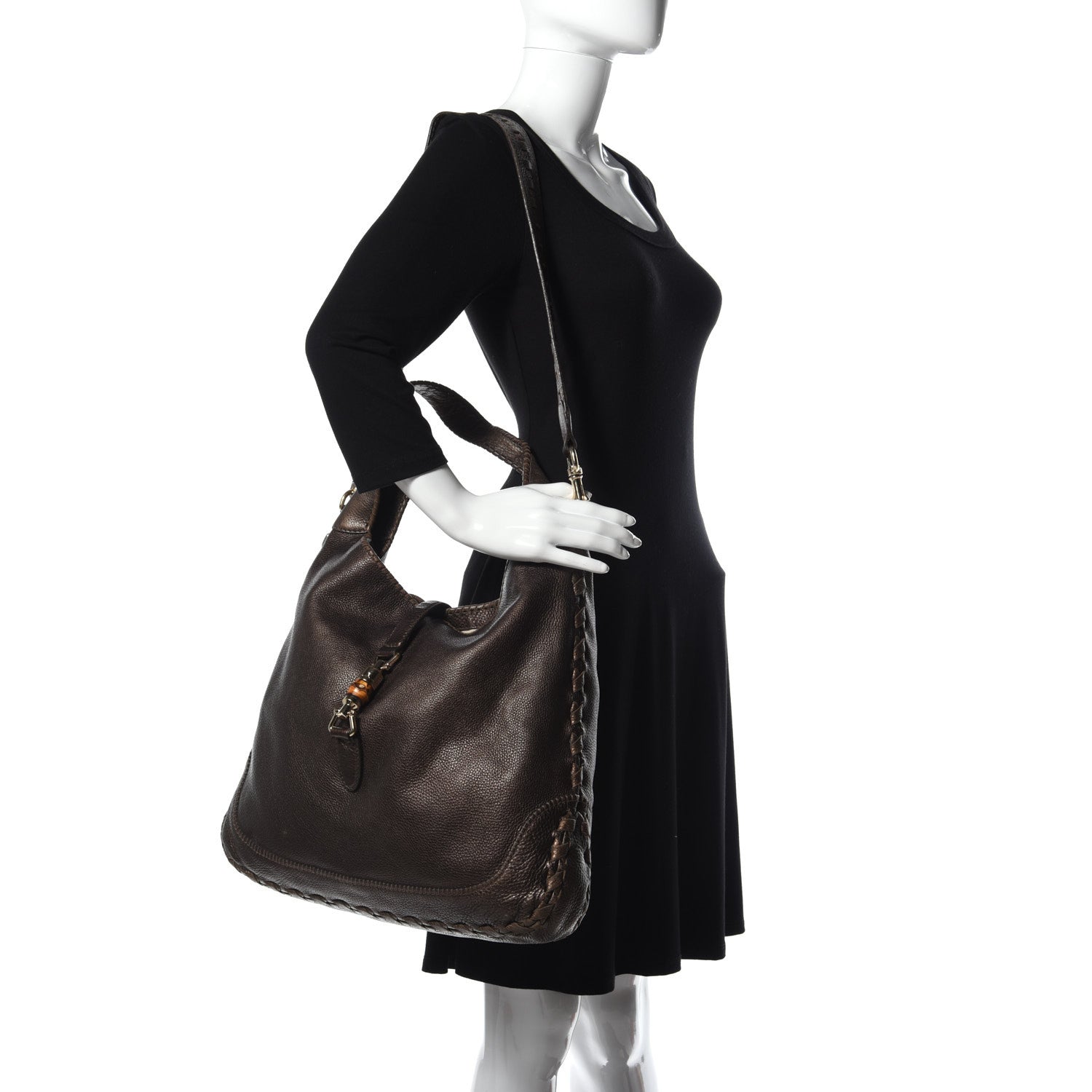 Gucci Metallic Pebbled Calfskin Large New Jackie Shoulder Bag Bronze 2 of 11