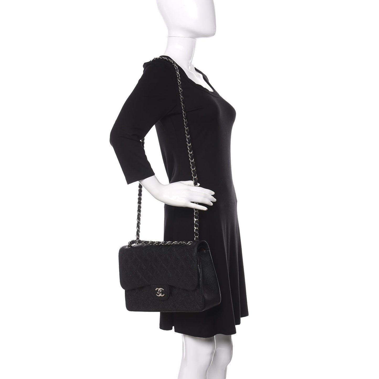 Caviar Quilted Jumbo Double Flap Black