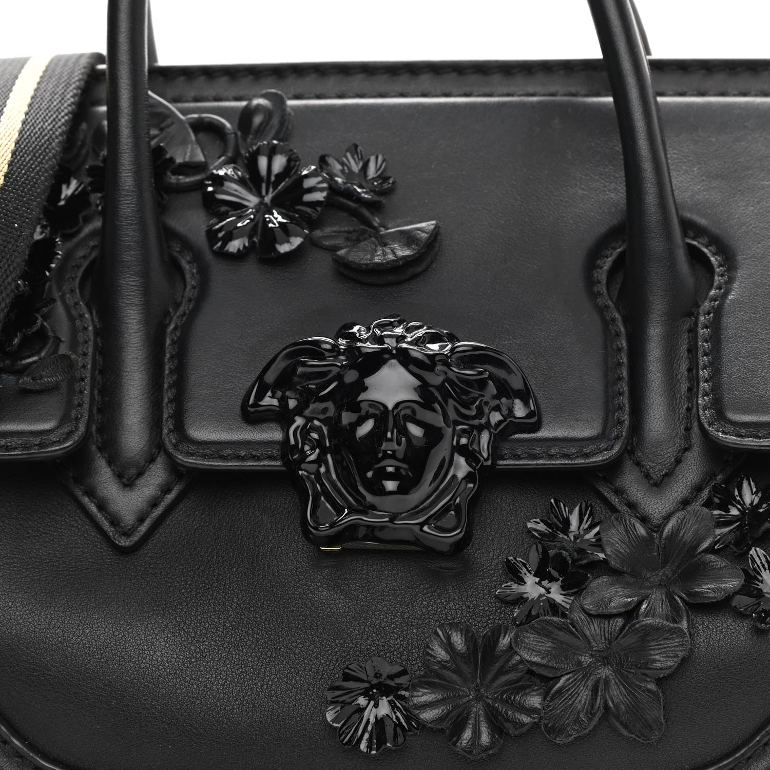 Versace Calfskin Floral Appliques Medium Palazzo Empire Bag Black 7 of 12