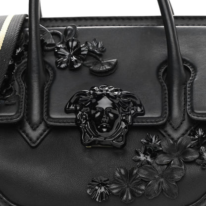 Versace Calfskin Floral Appliques Medium Palazzo Empire Bag Black 7 of 12