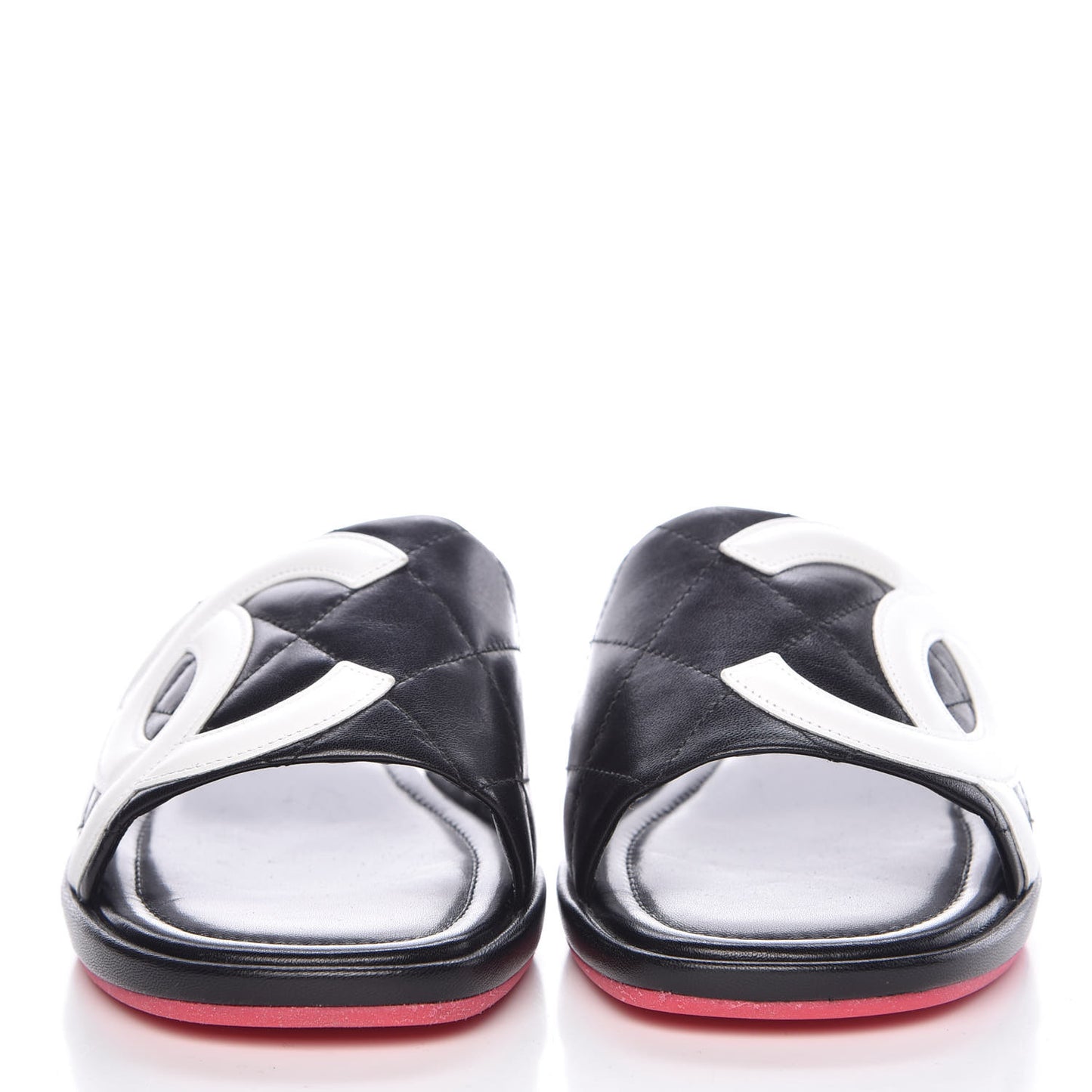 Calfskin Cambon CC Flat Slide Sandals 36.5 Black