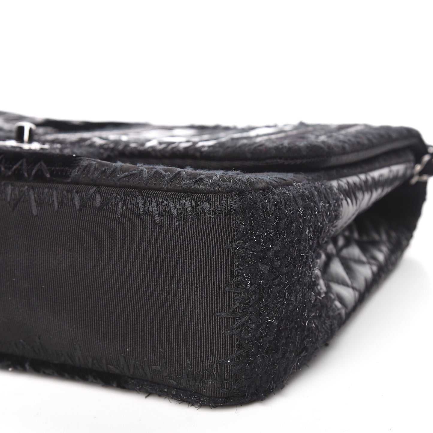 Tweed Patchwork Jumbo Single Flap Black