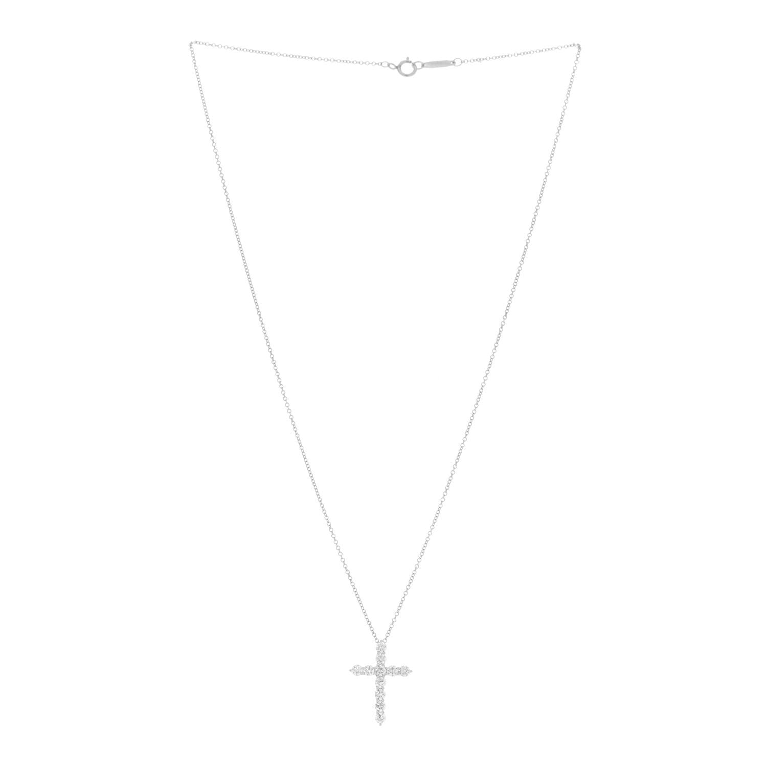 Tiffany Platinum Diamond Medium Cross Pendant Necklace 3 of 7