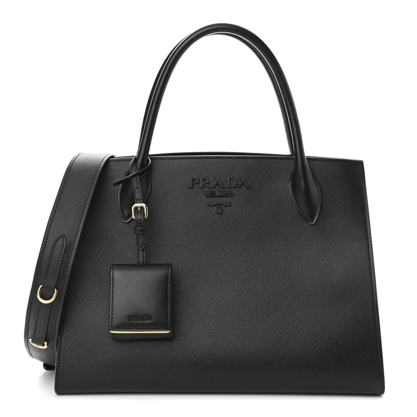 Saffiano Cuir Calfskin Medium Monochrome Top Handle Tote Black