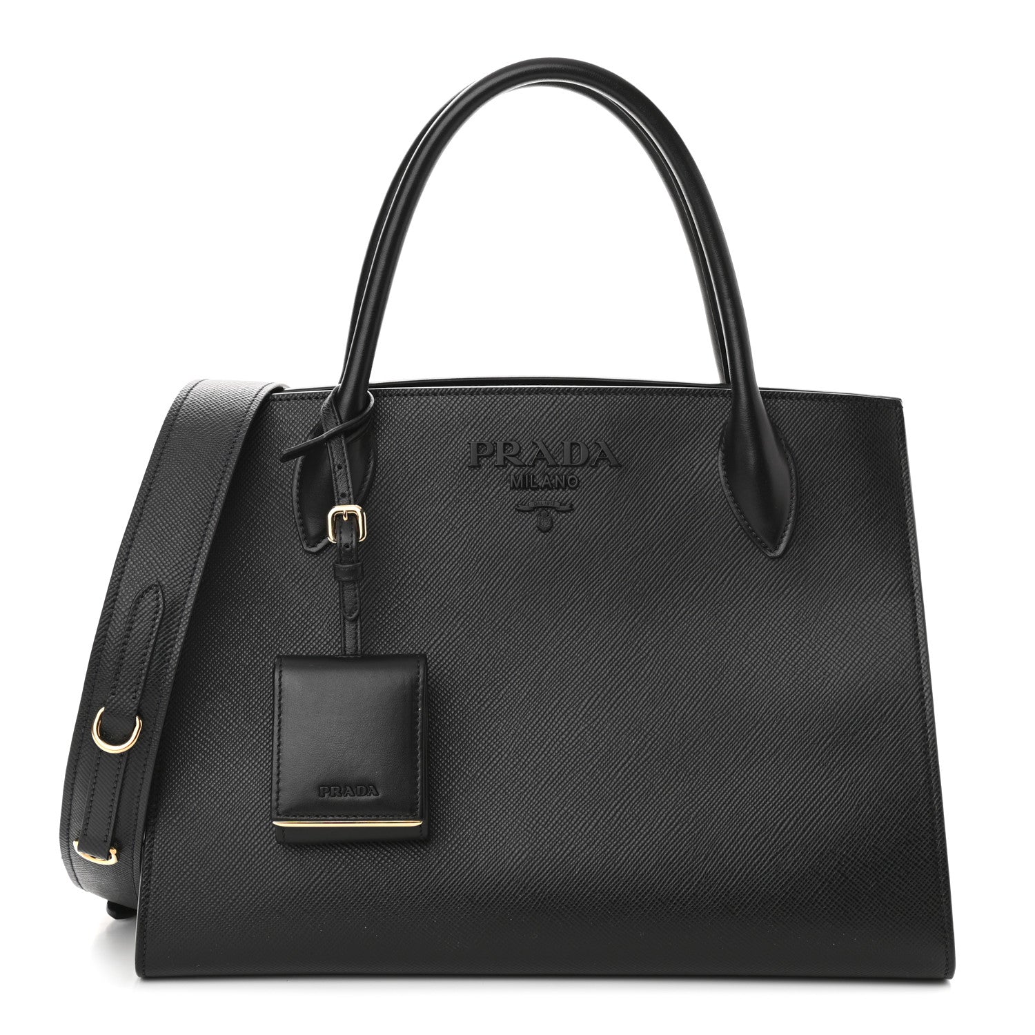 Prada Saffiano Cuir Calfskin Medium Monochrome Top Handle Tote Black 1 of 11