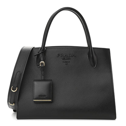 Prada Saffiano Cuir Calfskin Medium Monochrome Top Handle Tote Black 1 of 11
