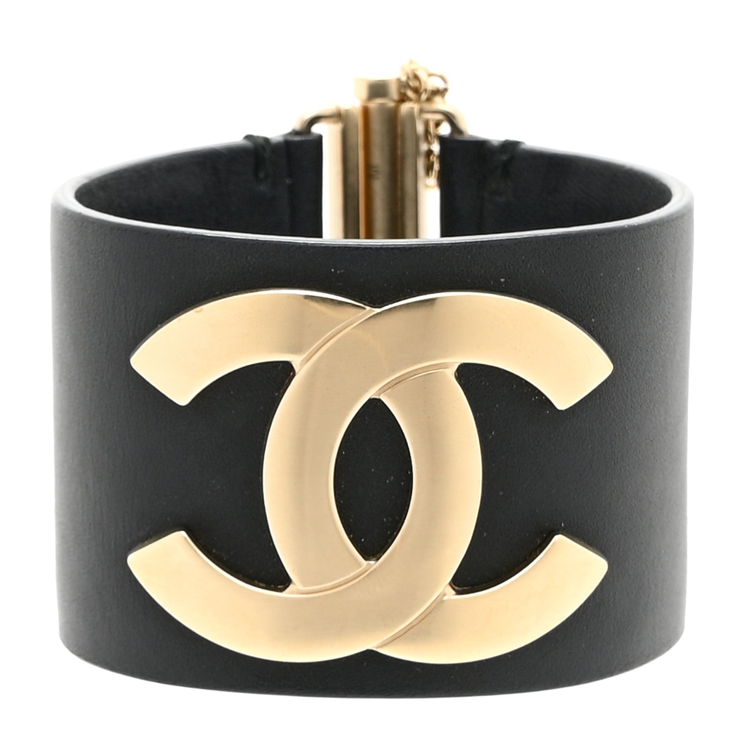 Chanel Calfskin CC Wide Cuff M Black Gold 1 of 6